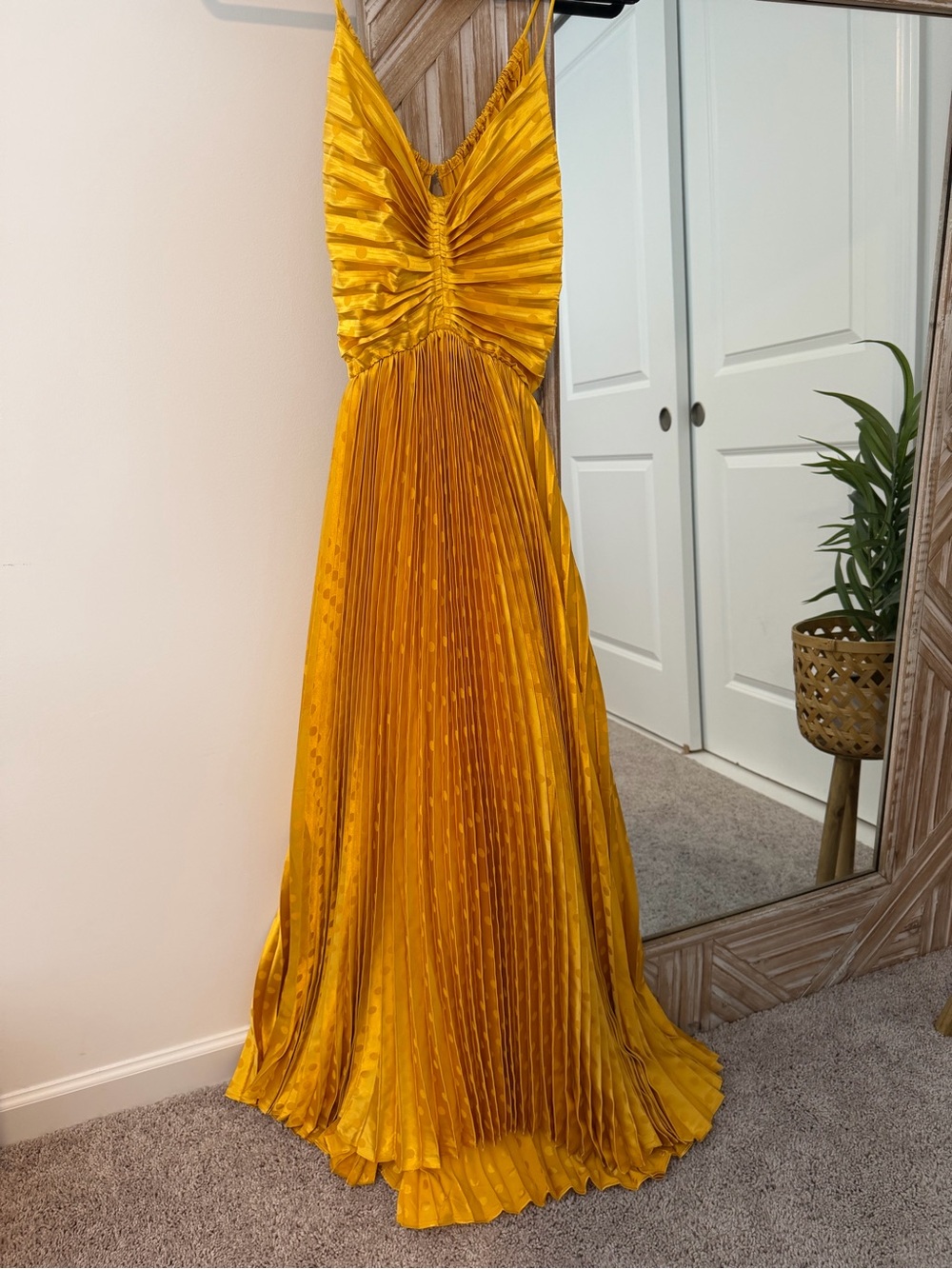 Golden Yellow Pleated Maxi Dress